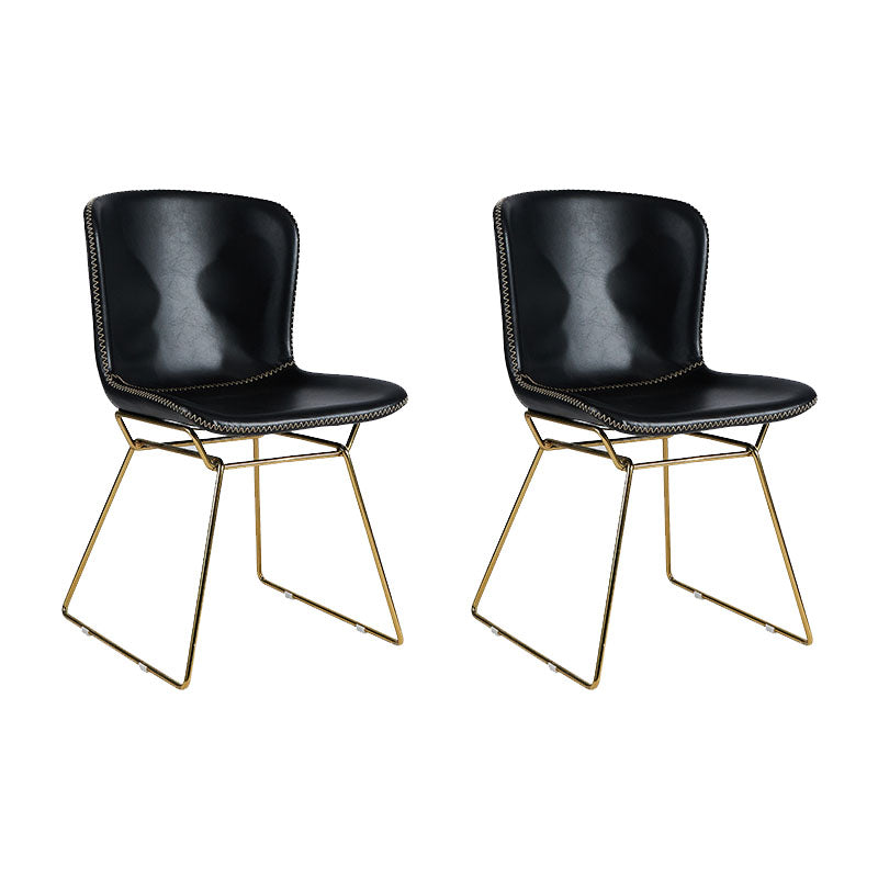 Contemporary Style Dining Chair Armless Side Chair with Metal Legs for Kitchen (Set of 2) Black Brass Gold Clearhalo ' kitchen&dining_furn' 'Dining Chairs' 'Dining Tables & Seating' 'dining_chair' 'furn' 'furn_dining_chair' 'Furniture' 'furniture_dining_chair' 'Kitchen & Dining Furniture' 'kitchen' 4273638