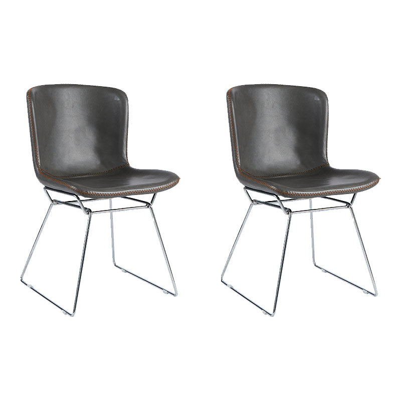 Contemporary Style Dining Chair Armless Side Chair with Metal Legs for Kitchen (Set of 2) Dark Gray Silver Clearhalo ' kitchen&dining_furn' 'Dining Chairs' 'Dining Tables & Seating' 'dining_chair' 'furn' 'furn_dining_chair' 'Furniture' 'furniture_dining_chair' 'Kitchen & Dining Furniture' 'kitchen' 4273644