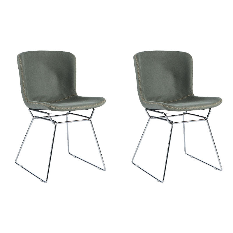 Contemporary Style Dining Chair Armless Side Chair with Metal Legs for Kitchen (Set of 2) Green Silver Clearhalo ' kitchen&dining_furn' 'Dining Chairs' 'Dining Tables & Seating' 'dining_chair' 'furn' 'furn_dining_chair' 'Furniture' 'furniture_dining_chair' 'Kitchen & Dining Furniture' 'kitchen' 4273645