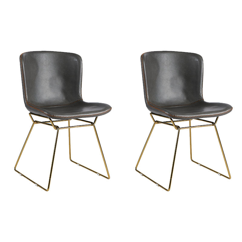 Contemporary Style Dining Chair Armless Side Chair with Metal Legs for Kitchen (Set of 2) Dark Gray Brass Gold Clearhalo ' kitchen&dining_furn' 'Dining Chairs' 'Dining Tables & Seating' 'dining_chair' 'furn' 'furn_dining_chair' 'Furniture' 'furniture_dining_chair' 'Kitchen & Dining Furniture' 'kitchen' 4273648