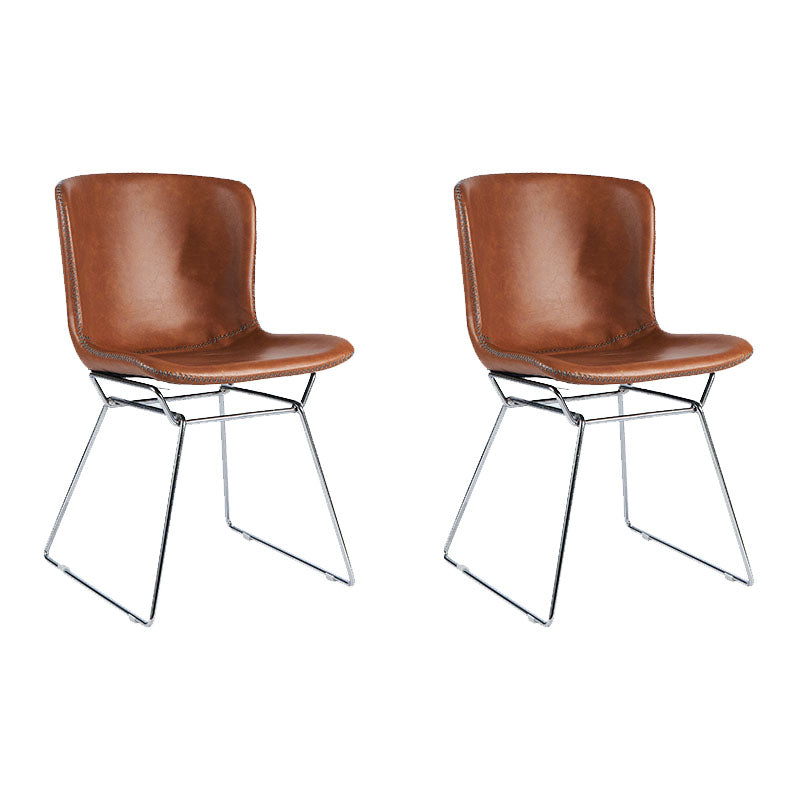 Contemporary Style Dining Chair Armless Side Chair with Metal Legs for Kitchen (Set of 2) Brown Silver Clearhalo ' kitchen&dining_furn' 'Dining Chairs' 'Dining Tables & Seating' 'dining_chair' 'furn' 'furn_dining_chair' 'Furniture' 'furniture_dining_chair' 'Kitchen & Dining Furniture' 'kitchen' 4273649