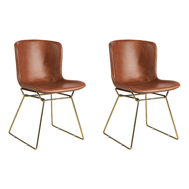 Contemporary Style Dining Chair Armless Side Chair with Metal Legs for Kitchen (Set of 2) Brown Brass Gold Clearhalo ' kitchen&dining_furn' 'Dining Chairs' 'Dining Tables & Seating' 'dining_chair' 'furn' 'furn_dining_chair' 'Furniture' 'furniture_dining_chair' 'Kitchen & Dining Furniture' 'kitchen' 4273651
