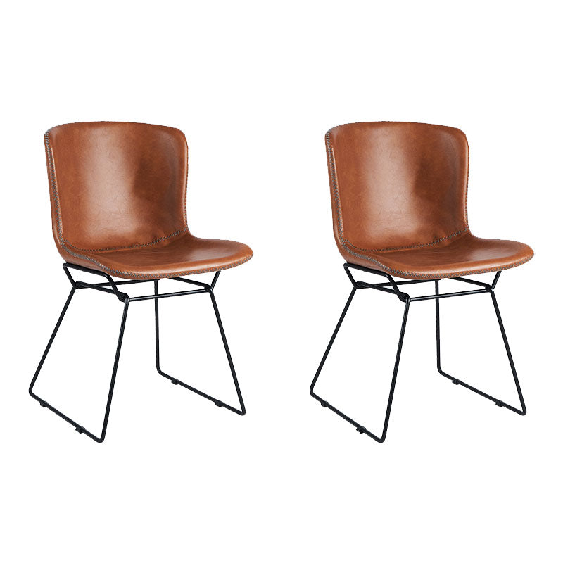 Contemporary Style Dining Chair Armless Side Chair with Metal Legs for Kitchen (Set of 2) Brown Black Clearhalo ' kitchen&dining_furn' 'Dining Chairs' 'Dining Tables & Seating' 'dining_chair' 'furn' 'furn_dining_chair' 'Furniture' 'furniture_dining_chair' 'Kitchen & Dining Furniture' 'kitchen' 4273653