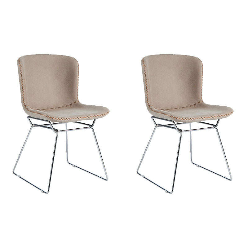 Contemporary Style Dining Chair Armless Side Chair with Metal Legs for Kitchen (Set of 2) Cream Gray Silver Clearhalo ' kitchen&dining_furn' 'Dining Chairs' 'Dining Tables & Seating' 'dining_chair' 'furn' 'furn_dining_chair' 'Furniture' 'furniture_dining_chair' 'Kitchen & Dining Furniture' 'kitchen' 4273658