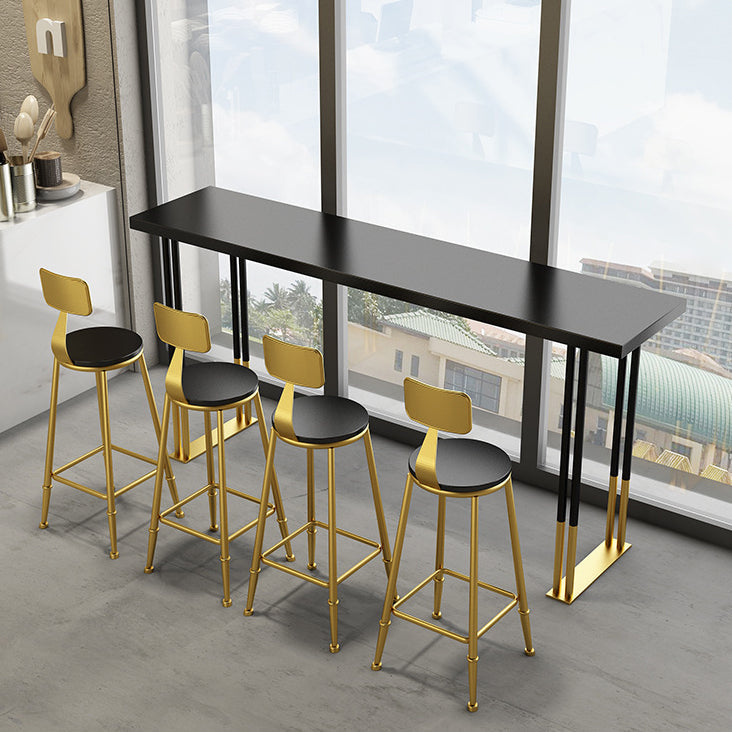 Nordic Style Bar Table Pine Top Pub Table with Black-gold Frame (only table) Clearhalo 'Bar Furniture' 'Bar Tables' 'bar_tables' 'furn' 'furn_bar_tables' 'Furniture' 'furniture_bar_tables' 'Kitchen & Dining Furniture' 'kitchen&dining_furn' 'kitchen' 4274375