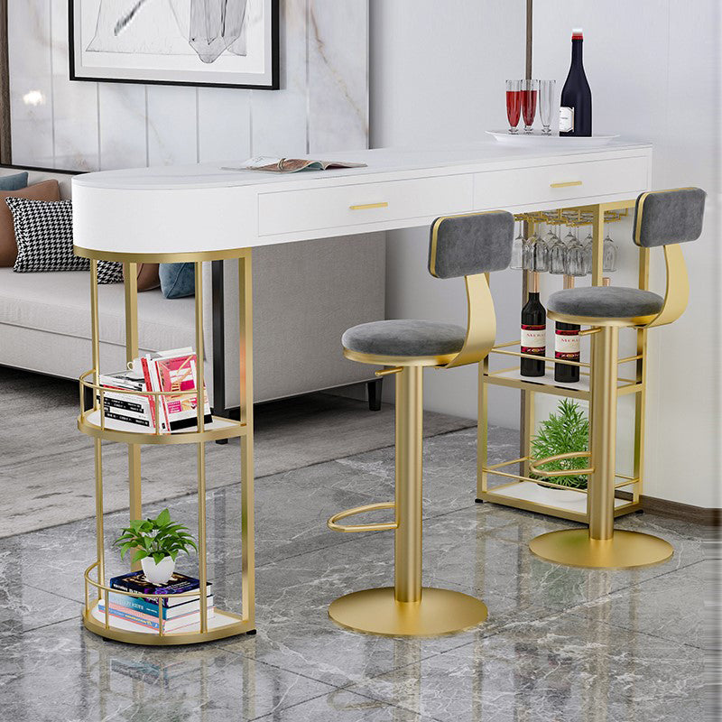 White Stone Indoor Glam Bar Dining Table Iron Double Pedestal Bistro Table with Drawer Clearhalo 'Bar Furniture' 'Bar Tables' 'bar_tables' 'furn' 'furn_bar_tables' 'Furniture' 'furniture_bar_tables' 'Kitchen & Dining Furniture' 'kitchen&dining_furn' 'kitchen' 4274381