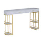 White Stone Indoor Glam Bar Dining Table Iron Double Pedestal Bistro Table with Drawer Gold Without Chairs Clearhalo 'Bar Furniture' 'Bar Tables' 'bar_tables' 'furn' 'furn_bar_tables' 'Furniture' 'furniture_bar_tables' 'Kitchen & Dining Furniture' 'kitchen&dining_furn' 'kitchen' 4274385