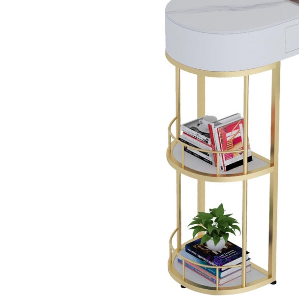 White Stone Indoor Glam Bar Dining Table Iron Double Pedestal Bistro Table with Drawer Clearhalo 'Bar Furniture' 'Bar Tables' 'bar_tables' 'furn' 'furn_bar_tables' 'Furniture' 'furniture_bar_tables' 'Kitchen & Dining Furniture' 'kitchen&dining_furn' 'kitchen' 4274387