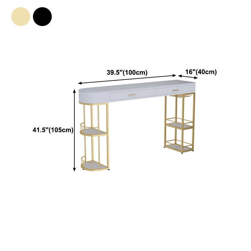 White Stone Indoor Glam Bar Dining Table Iron Double Pedestal Bistro Table with Drawer Clearhalo 'Bar Furniture' 'Bar Tables' 'bar_tables' 'furn' 'furn_bar_tables' 'Furniture' 'furniture_bar_tables' 'Kitchen & Dining Furniture' 'kitchen&dining_furn' 'kitchen' 4274391