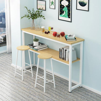 Industrial Style 40-inch Bar Table Wood Top Pub Table with Metal Base(only table) White-Brown Without Chairs Clearhalo 'Bar Furniture' 'Bar Tables' 'bar_tables' 'furn' 'furn_bar_tables' 'Furniture' 'furniture_bar_tables' 'Kitchen & Dining Furniture' 'kitchen&dining_furn' 'kitchen' 4274396