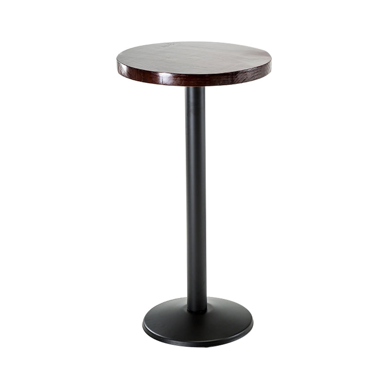 Industrial Round Wood Indoor Bar Dining Table Iron Single Pedestal Bistro Table 21.7"L x 21.7"W x 41.3"H Without Chairs Clearhalo 'Bar Furniture' 'Bar Tables' 'bar_tables' 'furn' 'furn_bar_tables' 'Furniture' 'furniture_bar_tables' 'Kitchen & Dining Furniture' 'kitchen&dining_furn' 'kitchen' 4274421