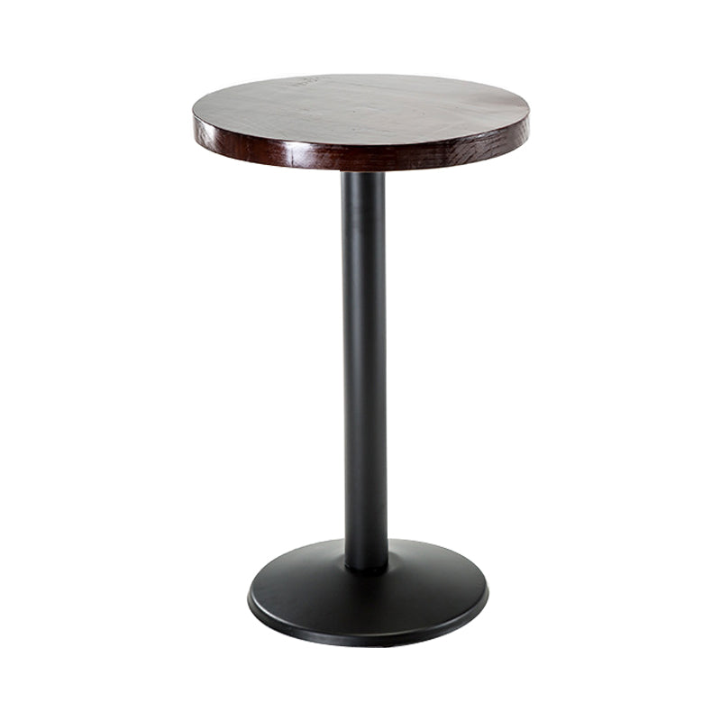 Industrial Round Wood Indoor Bar Dining Table Iron Single Pedestal Bistro Table 21.7"L x 21.7"W x 29.5"H Without Chairs Clearhalo 'Bar Furniture' 'Bar Tables' 'bar_tables' 'furn' 'furn_bar_tables' 'Furniture' 'furniture_bar_tables' 'Kitchen & Dining Furniture' 'kitchen&dining_furn' 'kitchen' 4274425