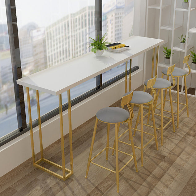 Nordic Style Bar Table Pine Top Pub Table with Gold Base for Dining Room Clearhalo 'Bar Furniture' 'Bar Tables' 'bar_tables' 'furn' 'furn_bar_tables' 'Furniture' 'furniture_bar_tables' 'Kitchen & Dining Furniture' 'kitchen&dining_furn' 'kitchen' 4274430