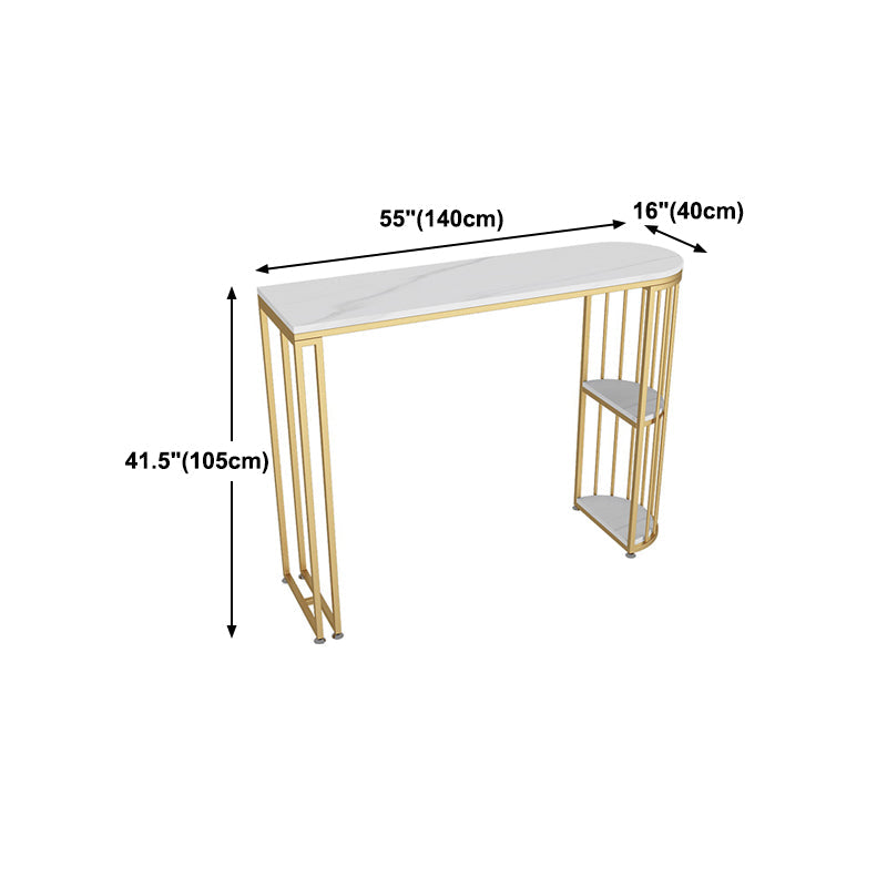 Glam Stone Indoor Bar Dining Table Gold Iron Double Pedestal Bistro Table with Shelve Clearhalo 'Bar Furniture' 'Bar Tables' 'bar_tables' 'furn' 'furn_bar_tables' 'Furniture' 'furniture_bar_tables' 'Kitchen & Dining Furniture' 'kitchen&dining_furn' 'kitchen' 4274451