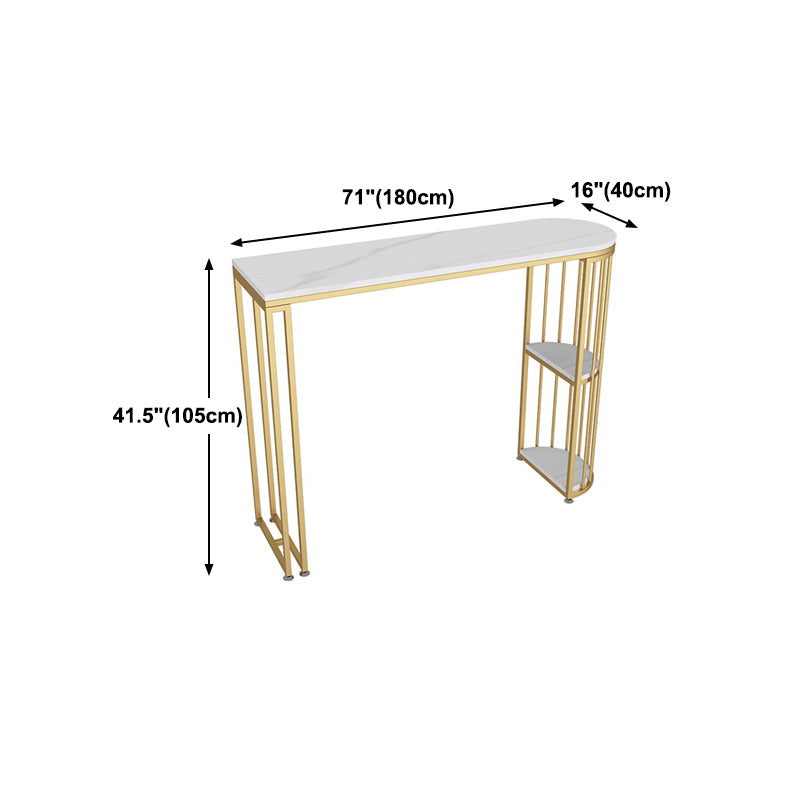 Glam Stone Indoor Bar Dining Table Gold Iron Double Pedestal Bistro Table with Shelve Clearhalo 'Bar Furniture' 'Bar Tables' 'bar_tables' 'furn' 'furn_bar_tables' 'Furniture' 'furniture_bar_tables' 'Kitchen & Dining Furniture' 'kitchen&dining_furn' 'kitchen' 4274453