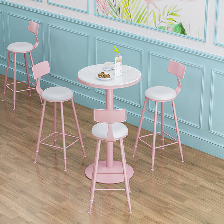 Industrial Metal Pink Bar Table Marble White 23.6"W Top Bistro Table for Cafe Clearhalo 'Bar Furniture' 'Bar Tables' 'bar_tables' 'furn' 'furn_bar_tables' 'Furniture' 'furniture_bar_tables' 'Kitchen & Dining Furniture' 'kitchen&dining_furn' 'kitchen' 4274509