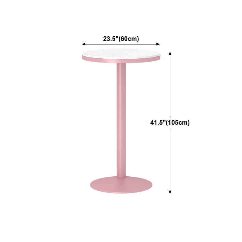Industrial Metal Pink Bar Table Marble White 23.6"W Top Bistro Table for Cafe Clearhalo 'Bar Furniture' 'Bar Tables' 'bar_tables' 'furn' 'furn_bar_tables' 'Furniture' 'furniture_bar_tables' 'Kitchen & Dining Furniture' 'kitchen&dining_furn' 'kitchen' 4274510