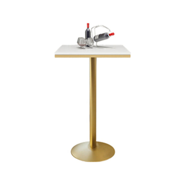 Glam Style Gold Iron Bar Table 19.6"W Top Marble Indoor Bistro Table with Pedestal White Square Without Chairs Clearhalo 'Bar Furniture' 'Bar Tables' 'bar_tables' 'furn' 'furn_bar_tables' 'Furniture' 'furniture_bar_tables' 'Kitchen & Dining Furniture' 'kitchen&dining_furn' 'kitchen' 4274516