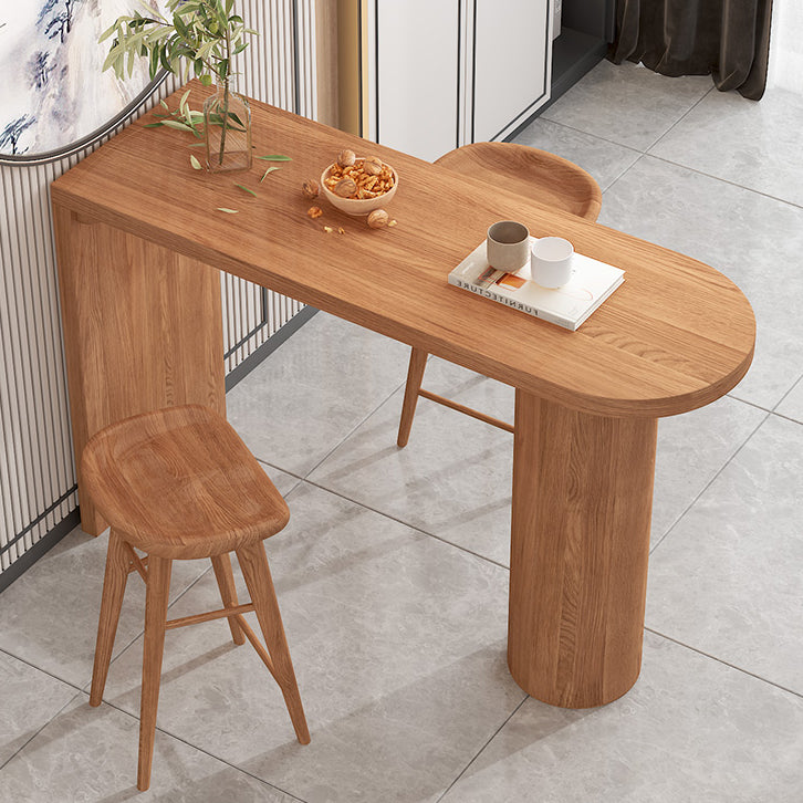 Industrial 41.3"H Bar Table Brown Wood Specialty Top Bistro Table with Double Pedestal Clearhalo 'Bar Furniture' 'Bar Tables' 'bar_tables' 'furn' 'furn_bar_tables' 'Furniture' 'furniture_bar_tables' 'Kitchen & Dining Furniture' 'kitchen&dining_furn' 'kitchen' 4274575