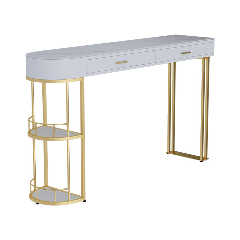 Stone Indoor Glam Bar Dining Table Gold Iron Double Pedestal Bistro Table with Drawer White Without Chairs Clearhalo 'Bar Furniture' 'Bar Tables' 'bar_tables' 'furn' 'furn_bar_tables' 'Furniture' 'furniture_bar_tables' 'Kitchen & Dining Furniture' 'kitchen&dining_furn' 'kitchen' 4274582