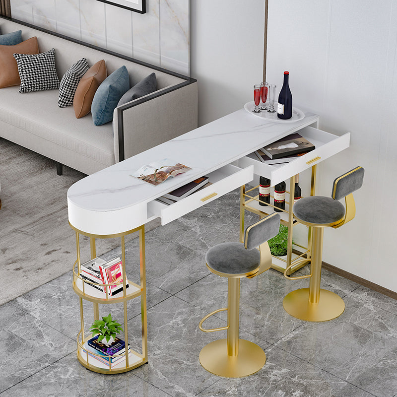 Stone Indoor Glam Bar Dining Table Gold Iron Double Pedestal Bistro Table with Drawer Clearhalo 'Bar Furniture' 'Bar Tables' 'bar_tables' 'furn' 'furn_bar_tables' 'Furniture' 'furniture_bar_tables' 'Kitchen & Dining Furniture' 'kitchen&dining_furn' 'kitchen' 4274584