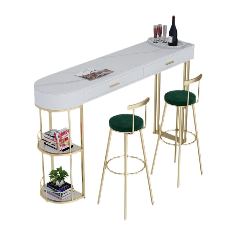 Stone Indoor Glam Bar Dining Table Gold Iron Double Pedestal Bistro Table with Drawer Clearhalo 'Bar Furniture' 'Bar Tables' 'bar_tables' 'furn' 'furn_bar_tables' 'Furniture' 'furniture_bar_tables' 'Kitchen & Dining Furniture' 'kitchen&dining_furn' 'kitchen' 4274588