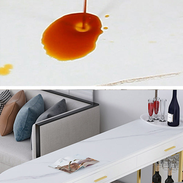 Stone Indoor Glam Bar Dining Table Gold Iron Double Pedestal Bistro Table with Drawer Clearhalo 'Bar Furniture' 'Bar Tables' 'bar_tables' 'furn' 'furn_bar_tables' 'Furniture' 'furniture_bar_tables' 'Kitchen & Dining Furniture' 'kitchen&dining_furn' 'kitchen' 4274590