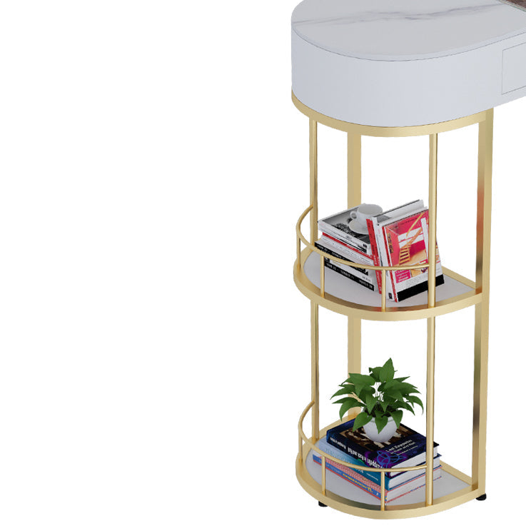 Stone Indoor Glam Bar Dining Table Gold Iron Double Pedestal Bistro Table with Drawer Clearhalo 'Bar Furniture' 'Bar Tables' 'bar_tables' 'furn' 'furn_bar_tables' 'Furniture' 'furniture_bar_tables' 'Kitchen & Dining Furniture' 'kitchen&dining_furn' 'kitchen' 4274591