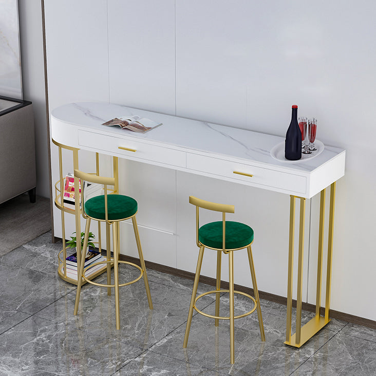 Stone Indoor Glam Bar Dining Table Gold Iron Double Pedestal Bistro Table with Drawer Clearhalo 'Bar Furniture' 'Bar Tables' 'bar_tables' 'furn' 'furn_bar_tables' 'Furniture' 'furniture_bar_tables' 'Kitchen & Dining Furniture' 'kitchen&dining_furn' 'kitchen' 4274595