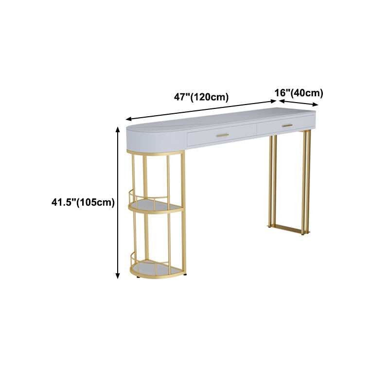 Stone Indoor Glam Bar Dining Table Gold Iron Double Pedestal Bistro Table with Drawer Clearhalo 'Bar Furniture' 'Bar Tables' 'bar_tables' 'furn' 'furn_bar_tables' 'Furniture' 'furniture_bar_tables' 'Kitchen & Dining Furniture' 'kitchen&dining_furn' 'kitchen' 4274597