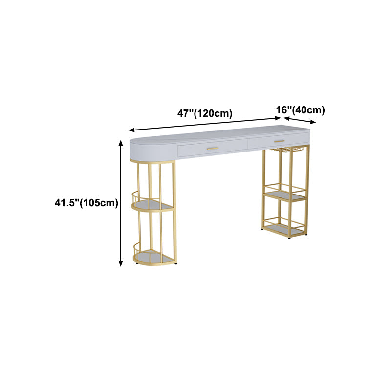 Stone Indoor Glam Bar Dining Table Gold Iron Double Pedestal Bistro Table with Drawer Clearhalo 'Bar Furniture' 'Bar Tables' 'bar_tables' 'furn' 'furn_bar_tables' 'Furniture' 'furniture_bar_tables' 'Kitchen & Dining Furniture' 'kitchen&dining_furn' 'kitchen' 4274601