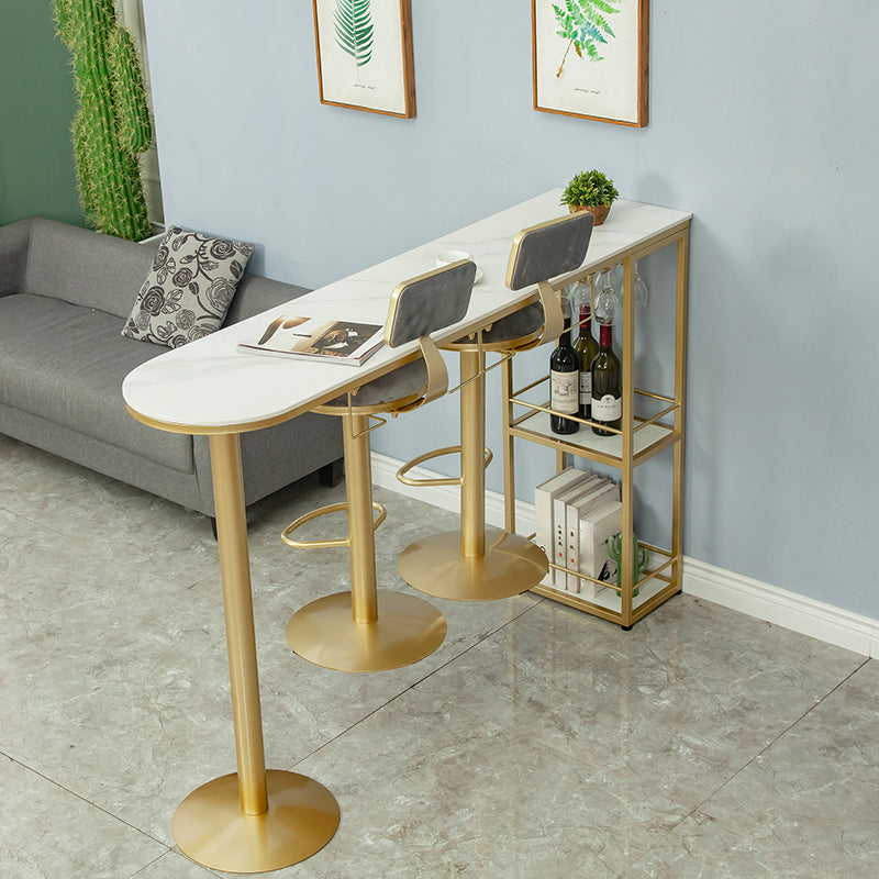 Glam White Stone Bar Dining Table Gold Iron Double Pedestal Bistro Table with Shelve Clearhalo 'Bar Furniture' 'Bar Tables' 'bar_tables' 'furn' 'furn_bar_tables' 'Furniture' 'furniture_bar_tables' 'Kitchen & Dining Furniture' 'kitchen&dining_furn' 'kitchen' 4274624