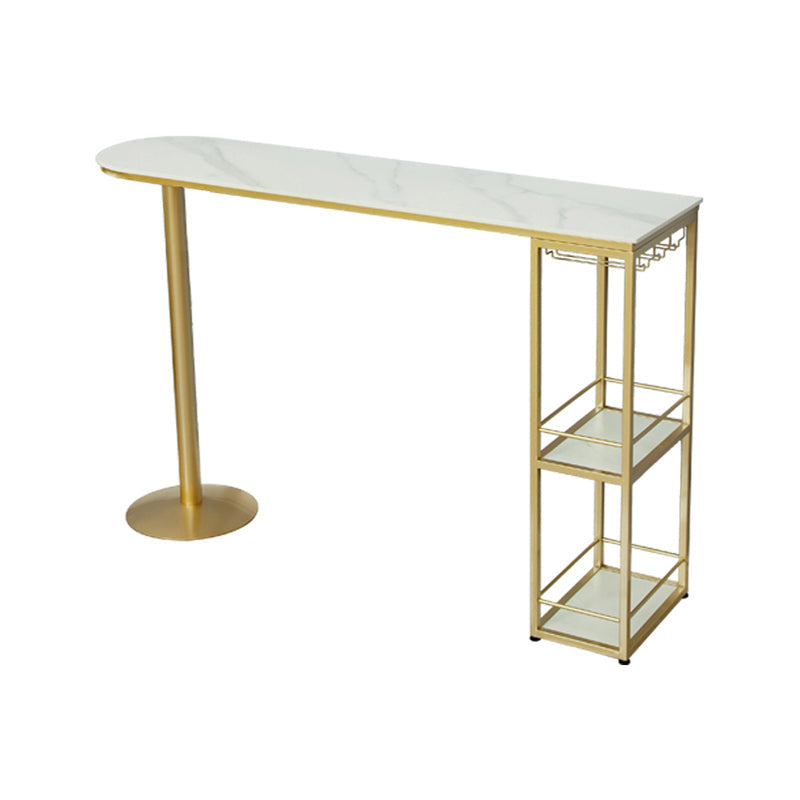 Glam White Stone Bar Dining Table Gold Iron Double Pedestal Bistro Table with Shelve Without Chairs Clearhalo 'Bar Furniture' 'Bar Tables' 'bar_tables' 'furn' 'furn_bar_tables' 'Furniture' 'furniture_bar_tables' 'Kitchen & Dining Furniture' 'kitchen&dining_furn' 'kitchen' 4274625