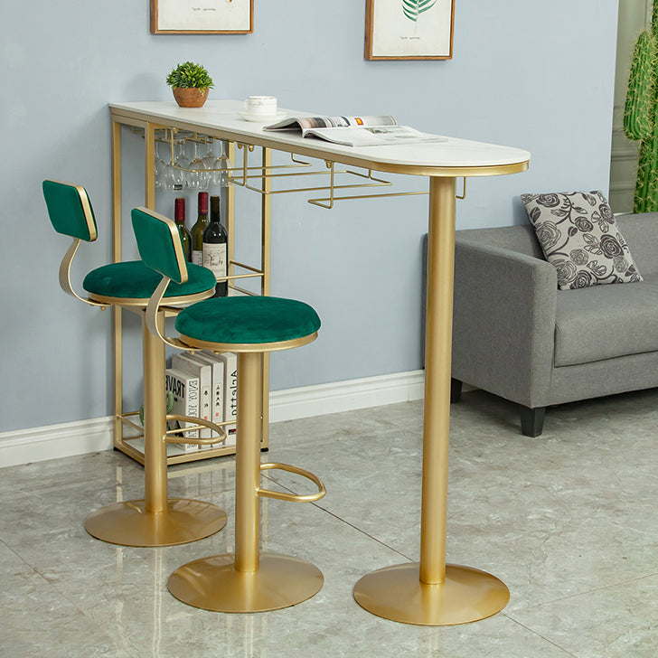 Glam White Stone Bar Dining Table Gold Iron Double Pedestal Bistro Table with Shelve Clearhalo 'Bar Furniture' 'Bar Tables' 'bar_tables' 'furn' 'furn_bar_tables' 'Furniture' 'furniture_bar_tables' 'Kitchen & Dining Furniture' 'kitchen&dining_furn' 'kitchen' 4274634