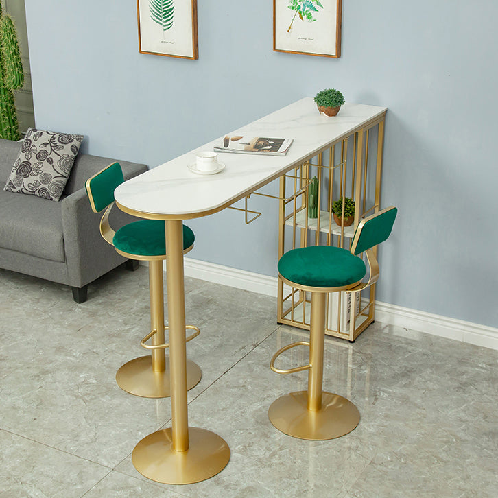 Glam White Stone Bar Dining Table Gold Iron Double Pedestal Bistro Table with Shelve Clearhalo 'Bar Furniture' 'Bar Tables' 'bar_tables' 'furn' 'furn_bar_tables' 'Furniture' 'furniture_bar_tables' 'Kitchen & Dining Furniture' 'kitchen&dining_furn' 'kitchen' 4274638