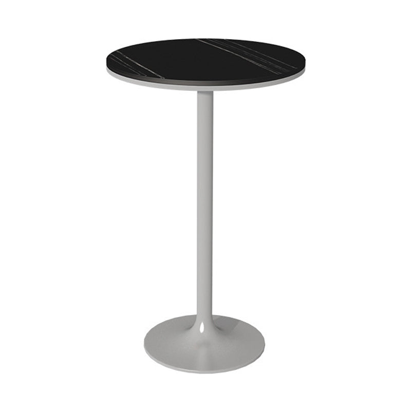 Glam Round Stone Bar Dining Table Iron Indoor Bistro Table with Single Pedestal Silver Without Chairs Clearhalo 'Bar Furniture' 'Bar Tables' 'bar_tables' 'furn' 'furn_bar_tables' 'Furniture' 'furniture_bar_tables' 'Kitchen & Dining Furniture' 'kitchen&dining_furn' 'kitchen' 4274663