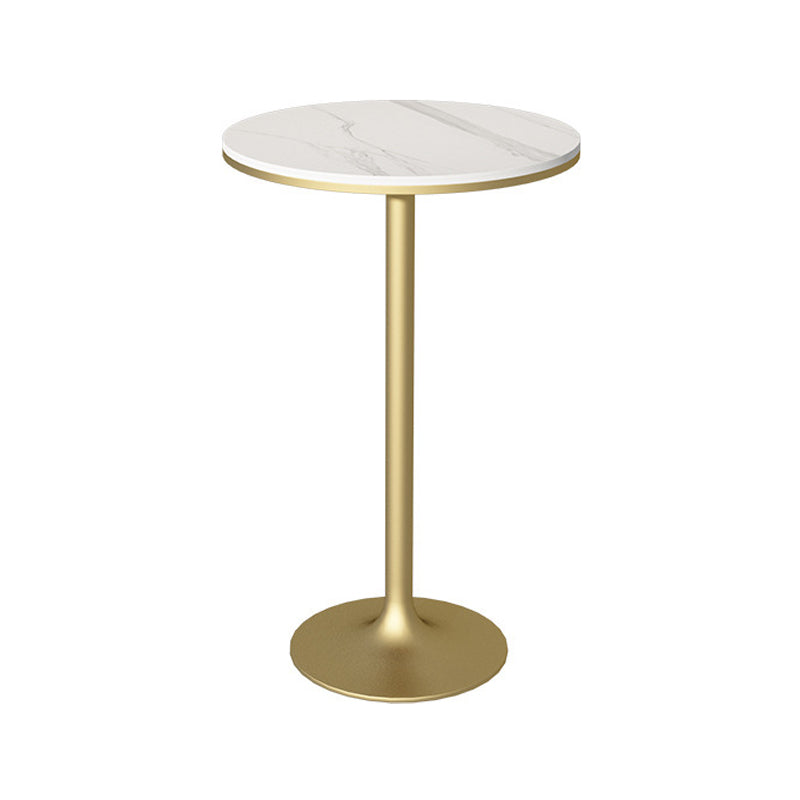 Glam Round Stone Bar Dining Table Iron Indoor Bistro Table with Single Pedestal Gold Without Chairs Clearhalo 'Bar Furniture' 'Bar Tables' 'bar_tables' 'furn' 'furn_bar_tables' 'Furniture' 'furniture_bar_tables' 'Kitchen & Dining Furniture' 'kitchen&dining_furn' 'kitchen' 4274668