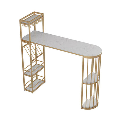 Glam Gold Iron Bar Table 41.3"H Marble White Top Bistro Table with Wine Glass Holders Without Chairs Clearhalo 'Bar Furniture' 'Bar Tables' 'bar_tables' 'furn' 'furn_bar_tables' 'Furniture' 'furniture_bar_tables' 'Kitchen & Dining Furniture' 'kitchen&dining_furn' 'kitchen' 4274679