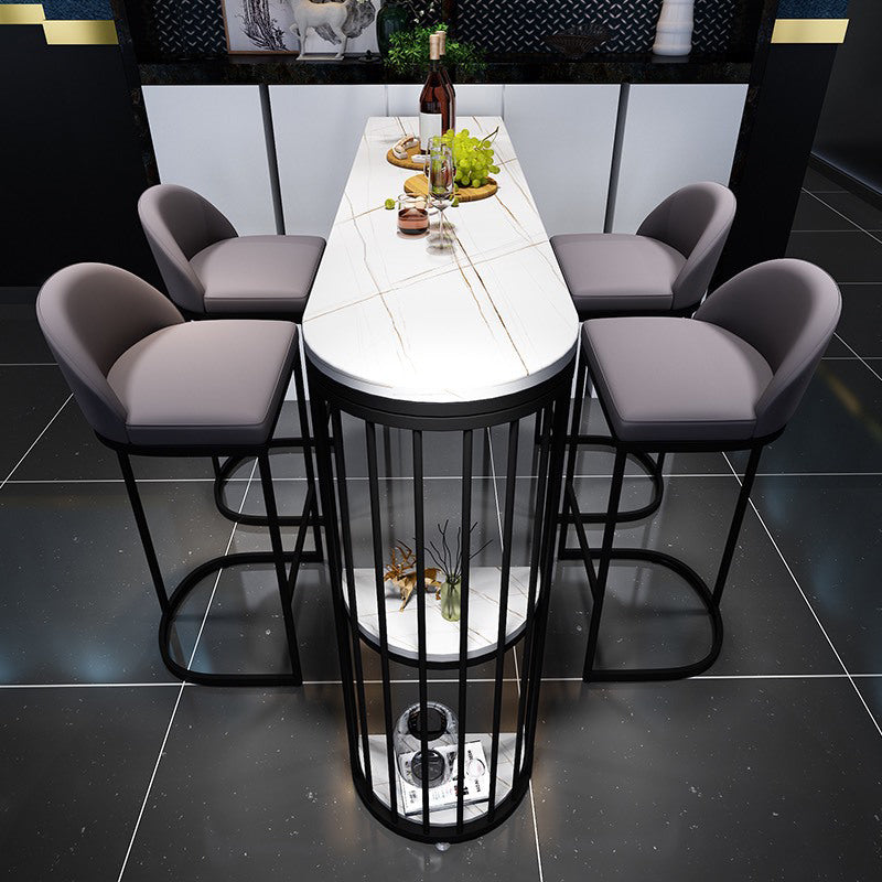 Stone Indoor Industrial Bar Dining Table Black Double Pedestal Bistro Table with Shelve Clearhalo 'Bar Furniture' 'Bar Tables' 'bar_tables' 'furn' 'furn_bar_tables' 'Furniture' 'furniture_bar_tables' 'Kitchen & Dining Furniture' 'kitchen&dining_furn' 'kitchen' 4274699