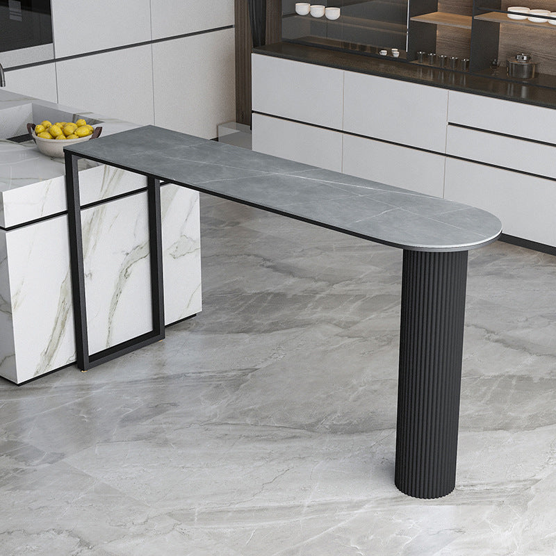 Stone Indoor Glam Bar Dining Table Iron Bistro Table with Double Pedestal Black Gray Clearhalo 'Bar Furniture' 'Bar Tables' 'bar_tables' 'furn' 'furn_bar_tables' 'Furniture' 'furniture_bar_tables' 'Kitchen & Dining Furniture' 'kitchen&dining_furn' 'kitchen' 4274717
