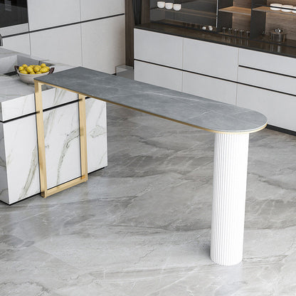 Stone Indoor Glam Bar Dining Table Iron Bistro Table with Double Pedestal Gold Gray Clearhalo 'Bar Furniture' 'Bar Tables' 'bar_tables' 'furn' 'furn_bar_tables' 'Furniture' 'furniture_bar_tables' 'Kitchen & Dining Furniture' 'kitchen&dining_furn' 'kitchen' 4274720