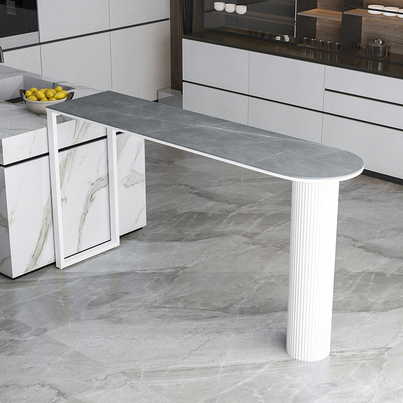 Stone Indoor Glam Bar Dining Table Iron Bistro Table with Double Pedestal White Gray Clearhalo 'Bar Furniture' 'Bar Tables' 'bar_tables' 'furn' 'furn_bar_tables' 'Furniture' 'furniture_bar_tables' 'Kitchen & Dining Furniture' 'kitchen&dining_furn' 'kitchen' 4274724