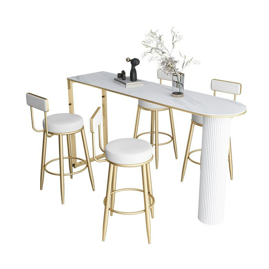 Stone Indoor Glam Bar Dining Table Iron Bistro Table with Double Pedestal Clearhalo 'Bar Furniture' 'Bar Tables' 'bar_tables' 'furn' 'furn_bar_tables' 'Furniture' 'furniture_bar_tables' 'Kitchen & Dining Furniture' 'kitchen&dining_furn' 'kitchen' 4274725