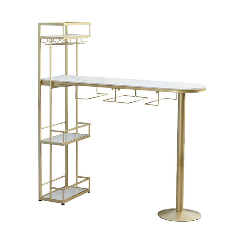White Stone Indoor Glam Bar Dining Table Iron Double Pedestal Bistro Table with Wine Rack Gold Clearhalo 'Bar Furniture' 'Bar Tables' 'bar_tables' 'Furniture' 'furniture_bar_tables' 'Kitchen & Dining Furniture' 'kitchen&dining_furn' 'kitchen' 4274768