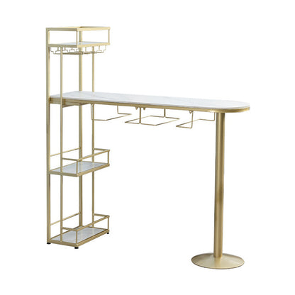 White Stone Indoor Glam Bar Dining Table Iron Double Pedestal Bistro Table with Wine Rack Gold Clearhalo 'Bar Furniture' 'Bar Tables' 'bar_tables' 'Furniture' 'furniture_bar_tables' 'Kitchen & Dining Furniture' 'kitchen&dining_furn' 'kitchen' 4274768