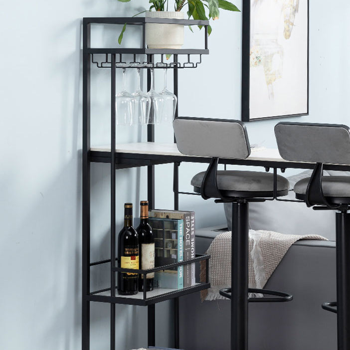 White Stone Indoor Glam Bar Dining Table Iron Double Pedestal Bistro Table with Wine Rack Clearhalo 'Bar Furniture' 'Bar Tables' 'bar_tables' 'Furniture' 'furniture_bar_tables' 'Kitchen & Dining Furniture' 'kitchen&dining_furn' 'kitchen' 4274769