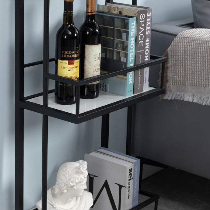 White Stone Indoor Glam Bar Dining Table Iron Double Pedestal Bistro Table with Wine Rack Clearhalo 'Bar Furniture' 'Bar Tables' 'bar_tables' 'Furniture' 'furniture_bar_tables' 'Kitchen & Dining Furniture' 'kitchen&dining_furn' 'kitchen' 4274770