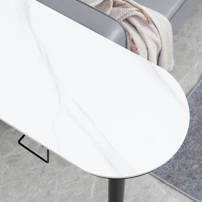 White Stone Indoor Glam Bar Dining Table Iron Double Pedestal Bistro Table with Wine Rack Clearhalo 'Bar Furniture' 'Bar Tables' 'bar_tables' 'Furniture' 'furniture_bar_tables' 'Kitchen & Dining Furniture' 'kitchen&dining_furn' 'kitchen' 4274772