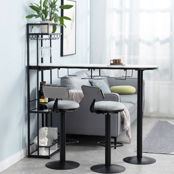 White Stone Indoor Glam Bar Dining Table Iron Double Pedestal Bistro Table with Wine Rack Clearhalo 'Bar Furniture' 'Bar Tables' 'bar_tables' 'Furniture' 'furniture_bar_tables' 'Kitchen & Dining Furniture' 'kitchen&dining_furn' 'kitchen' 4274774