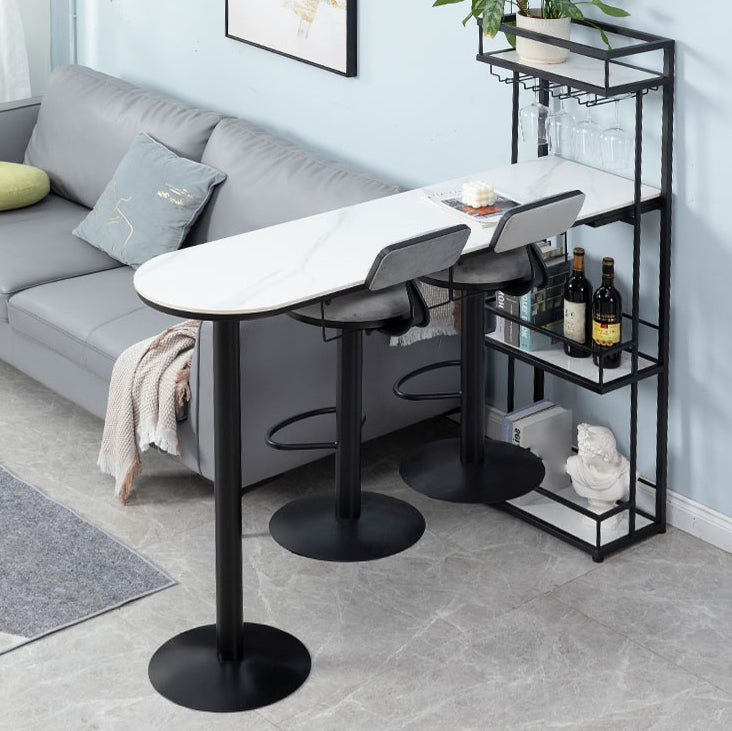 White Stone Indoor Glam Bar Dining Table Iron Double Pedestal Bistro Table with Wine Rack Clearhalo 'Bar Furniture' 'Bar Tables' 'bar_tables' 'Furniture' 'furniture_bar_tables' 'Kitchen & Dining Furniture' 'kitchen&dining_furn' 'kitchen' 4274776